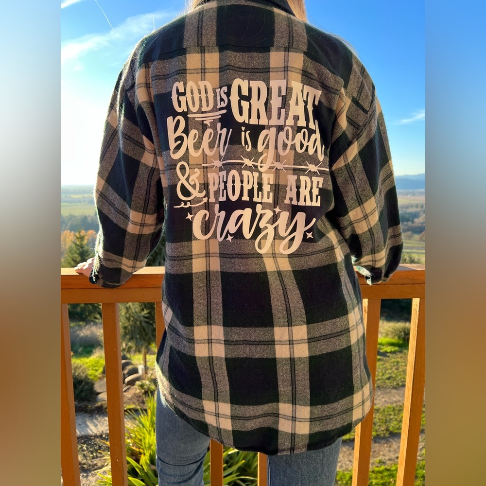 God Is Great, Beer Is Good & People Are Crazy Flannel Shirt